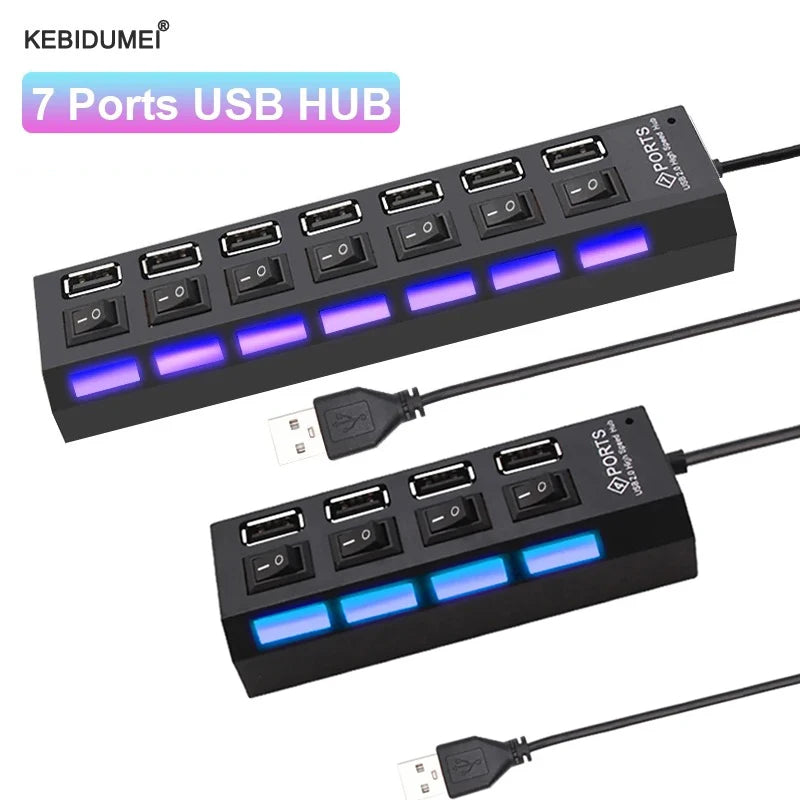 SmartPort Hub USB 2.0 con 4/7 puertos, interruptores individuales