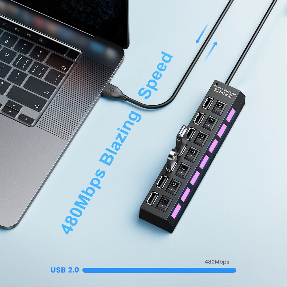 SmartPort Hub USB 2.0 con 4/7 puertos, interruptores individuales